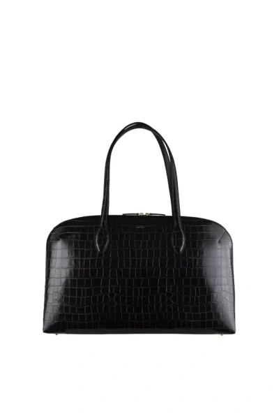 Totême Toteme Croco Embossed Zip Up Tote Bag In Black