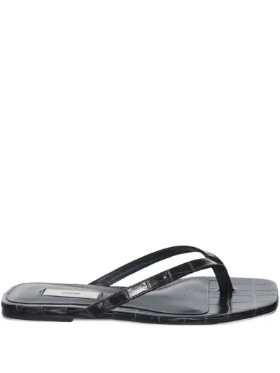 Totême Crocodile-effect Leather Flat Sandals In Black