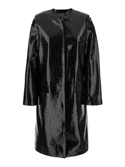 Totême Toteme Crocodile-embossed Lamb Leather Coat In Blue