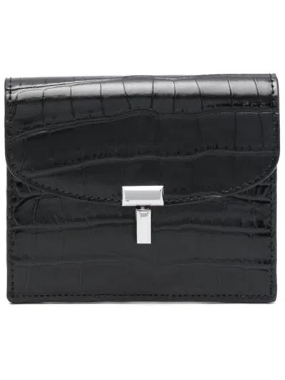 Totême Crocodile-embossed T-lock Leather Card Holder In Black