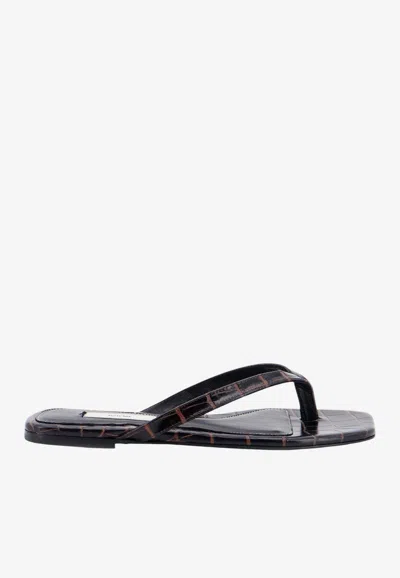 Totême Croco-embossed Flat Sandals In Black