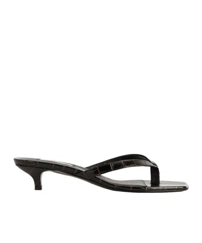 Totême Croco-embossed Heeled Flip Flops Dark Brown