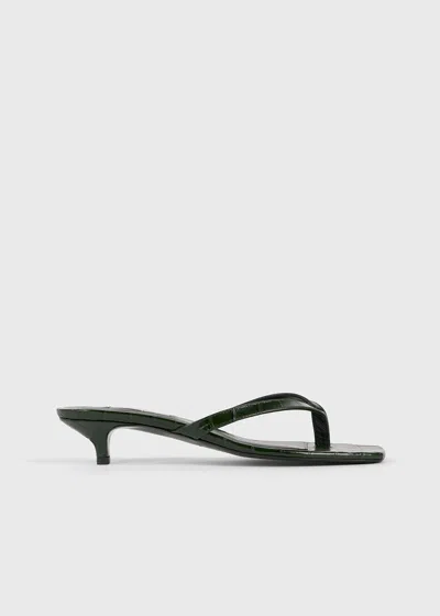 Totême Croco-embossed Heeled Flip Flops Dark Green