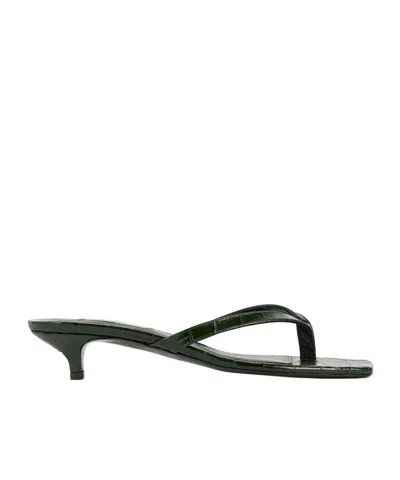 Totême Minimalist Black Leather Thong Sandals With Square Toe And Low Heel In Multi