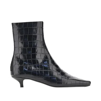Totême Croco-embossed Leather Ankle Boots In Black