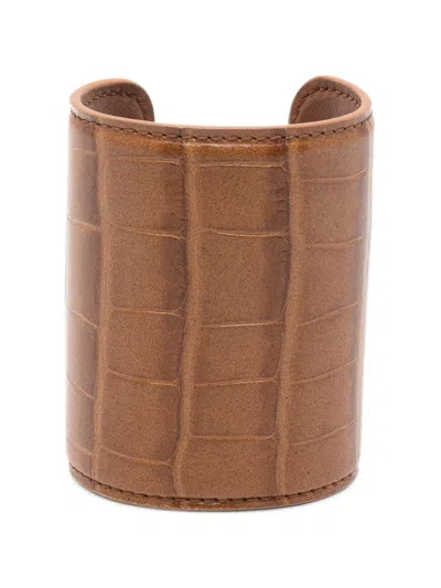 Totême Croco-embossed Leather Cuff Bracelet In Brown