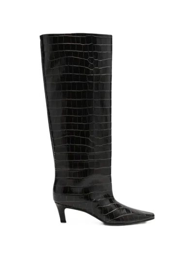 Totême Croco-embossed Wide Shaft Boots Dark Brown In Black