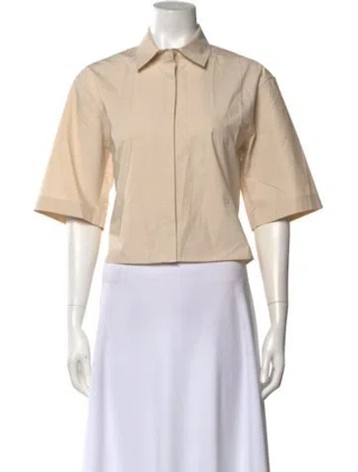 Pre-owned Totême Cropped Cotton-poplin Shirt Three-quarter Sleeve Blouse In Neutral