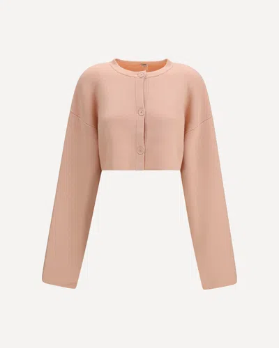 Totême Cropped Crewneck Cardigan With Button Fastening In Pink