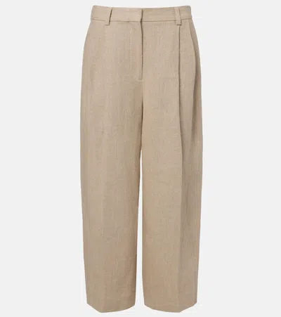 Totême Cropped Linen Wide-leg Pants In Neutral