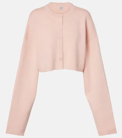 Totême Cropped Oversized Wool Cardigan In Pink