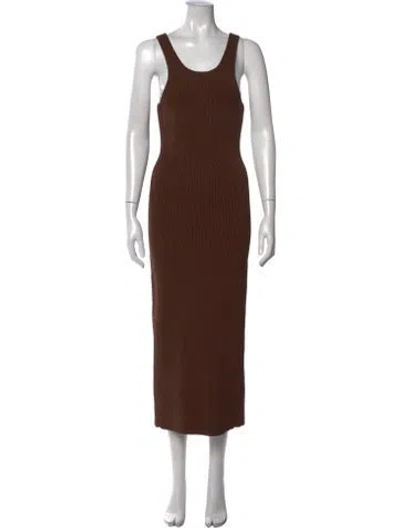 Pre-owned Totême Curved Compact Knit Midi Length Dress In Brown