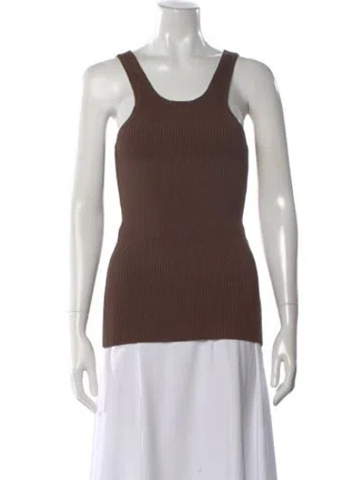 Pre-owned Totême Curved Compact Knit Tank Scoop Neck Top In Brown