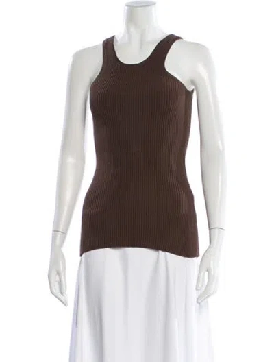 Pre-owned Totême Curved Compact Knit Tank Scoop Neck Top In Brown