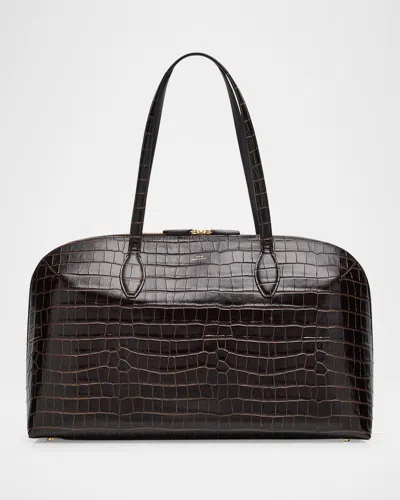 Totême Curved Croc-embossed Leather Day Tote Bag In Brown