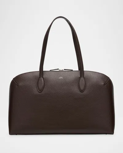 Totême Curved Grain Leather Day Tote Bag In Brown