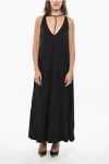 Totême Cut-out Detailed T-strap Maxi Dress In Black