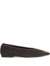 Totême Pointed Toe Suede Flat Ballerina Shoes In Brown