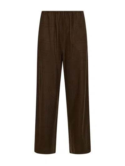 Totême Dark Brown Flannel Monogram Pj Pants