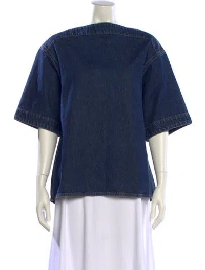 Pre-owned Totême Dart-neck Denim Top Off-the-shoulder Sweatshirt In Blue