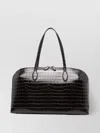 Totême Day Croc Embossed Leather Tote Bag In Brown