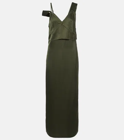 Totême Toteme V-neck Satin Midi Slip Dress In Green