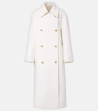 Totême Double-breasted Wool-blend Coat In White