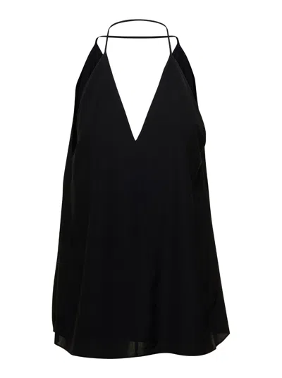 Totême Toteme Double Halter Silk Tank Top In Black