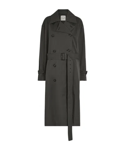 Totême Double-breasted Belted Cotton-blend Trench Coat In Black