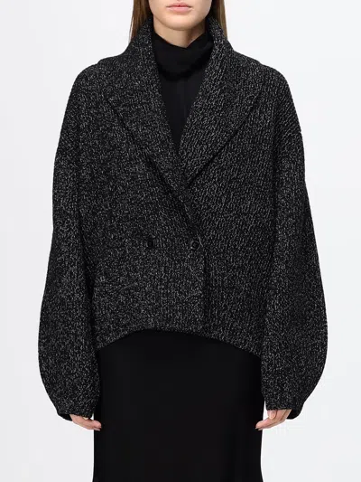Totême Toteme Double-breasted Wool And Cotton Cardigan With Shawl Collar And Balloon Sleeves In Black