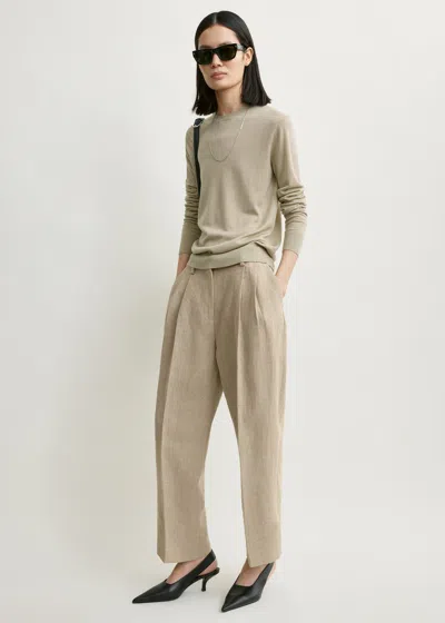 Totême Double-pleat Cropped Linen Trousers Beige In Neutral