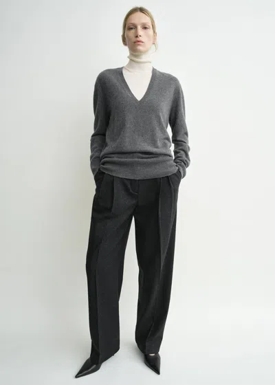 Totême Double-pleat Winter Trousers Charcoal Petite In Gray