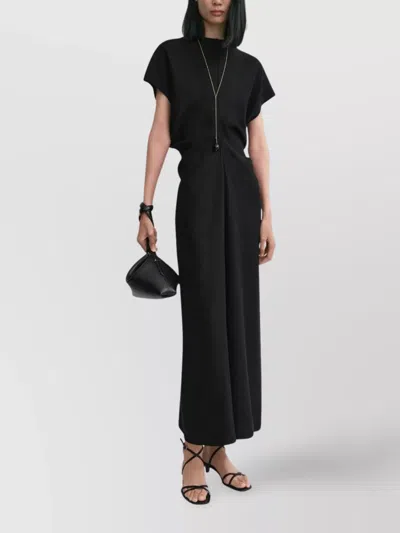 Totême Draped Crew Neck Maxi Dress In Black