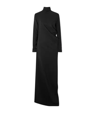 Totême Draped Knit Turtleneck Long Dress In Black