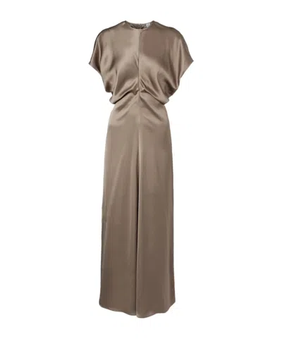 Totême Draped Satin Maxi Dress In Gray