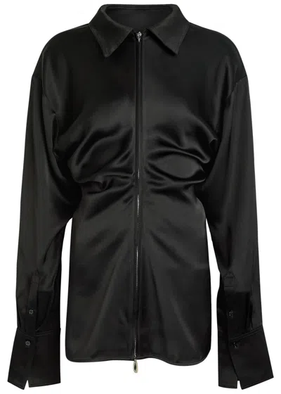 Totême Toteme Draped Satin Shirt In Animal Print