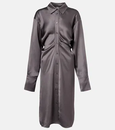 Totême Draped Satin Shirt Dress In Gray