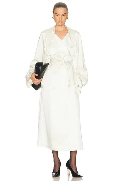 Totême Draped Satin Trench Coat In White