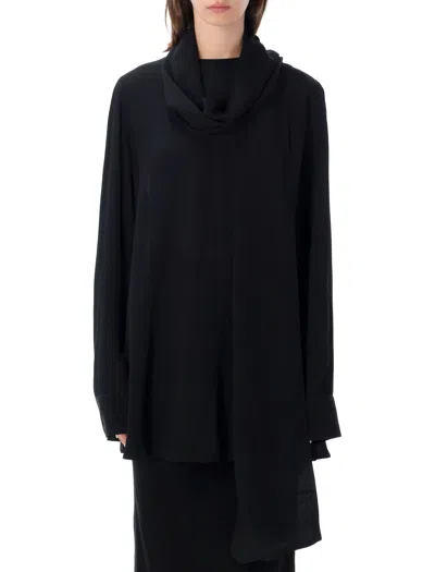 Totême Draped Scarf Blouse With Fluid Georgette Drape In Black