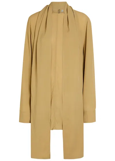 Totême Toteme Draped Scarf Woven Blouse In Sand