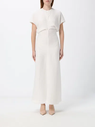 Totême Toteme Draped Viscose Sheath Midi Dress With Short Sleeves In White