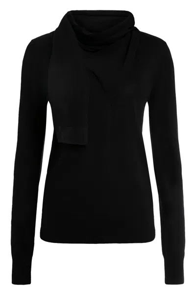 Totême Wool Silk Sweater Scarf Tie Neck In Black