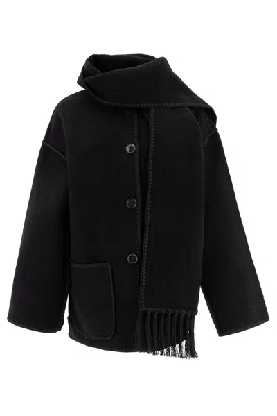 Totême Dropped-shoulder Fringed-edge Scarf Jacket In Black