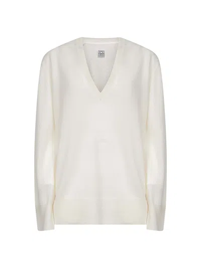 Totême Ecru Cashmere V-neck Sweater