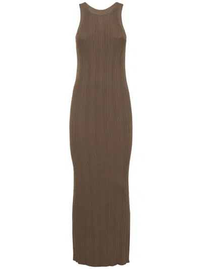 Totême Elegant Long Brown Dress With Refined Neckline