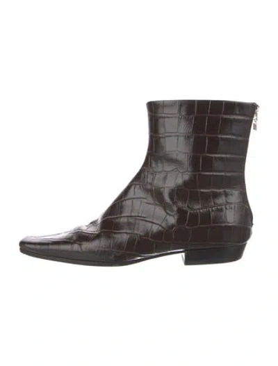 Pre-owned Totême Embossed Leather Animal Print Boots In Black