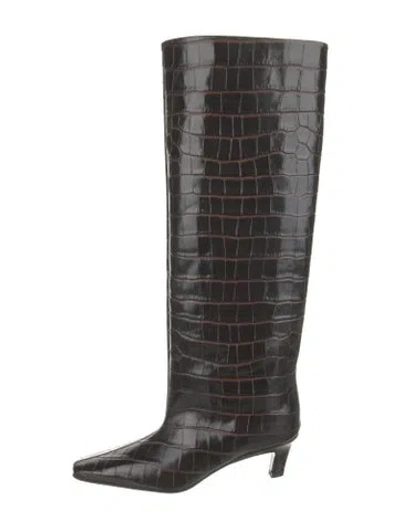 Pre-owned Totême Embossed Leather Animal Print Boots In Black