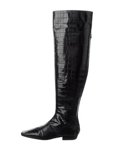 Pre-owned Totême Embossed Leather Animal Print Boots In Black