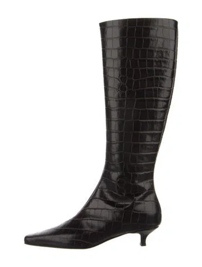 Pre-owned Totême Embossed Leather Animal Print Boots In Brown
