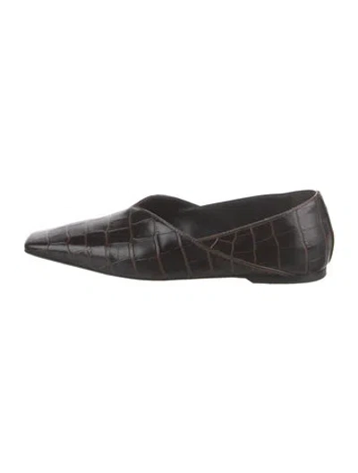 Pre-owned Totême Embossed Leather Animal Print Flats In Black